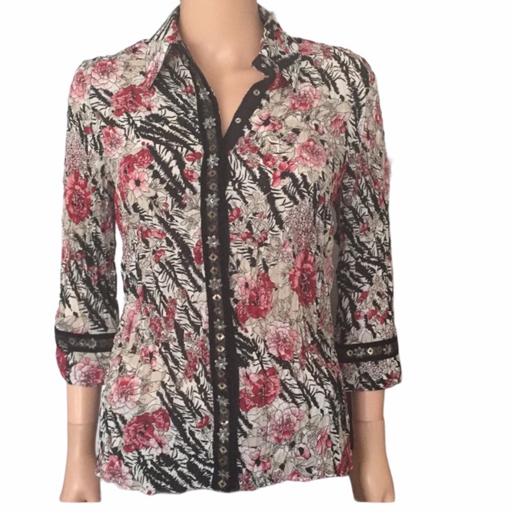 Agora Floral Boho Blouse | Dark Academia Botanical Print with Metal Detail